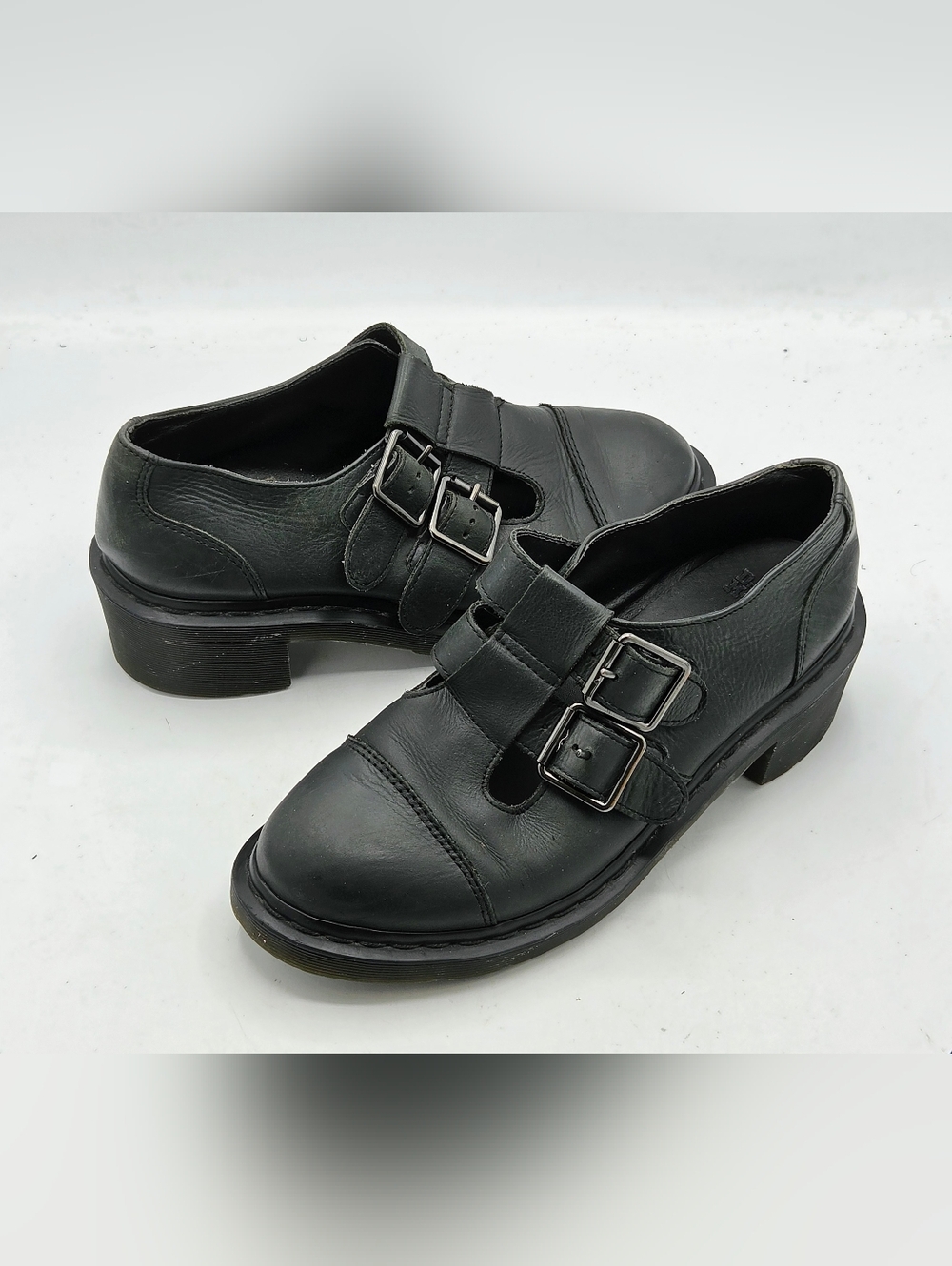 Dr. Martens 8065 Double Strap Heeled Mary Janes - Dark Grey Leather Size 9 - Picture 6 of 16